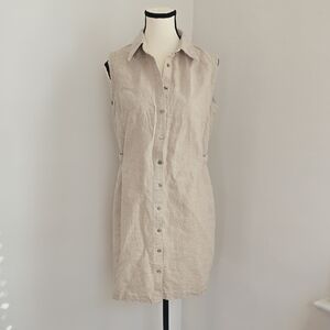 Vintage White Stag Natural Linen Blend Button Up Dress Size Med